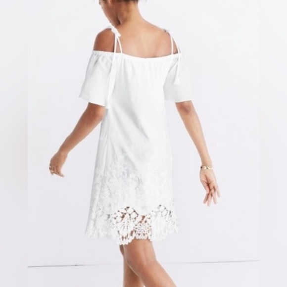 NWT Madewell Off Shoulder Alexa Chung White Lace Dress w Tasseled Shoulder Ties - Picture 5 of 9